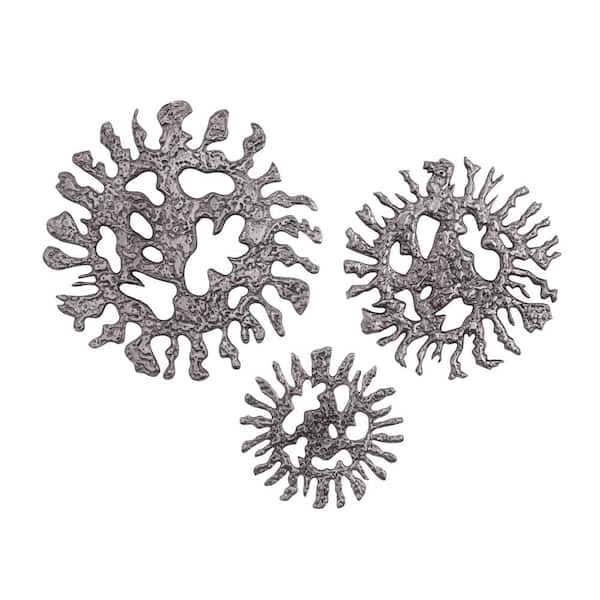 Litton Lane Aluminum Silver Sunburst Wall Decor with Textured Pattern (Set of 3)