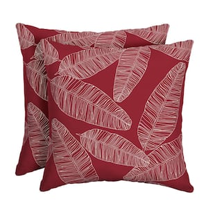 16 in. x 16 in. Red Leaf Palm Outdoor Throw Pillow (2-Pack)