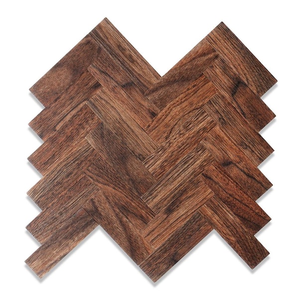 Yipscazo Herringbone Maple Brown 12 in. x 12 in. PVC Peel and