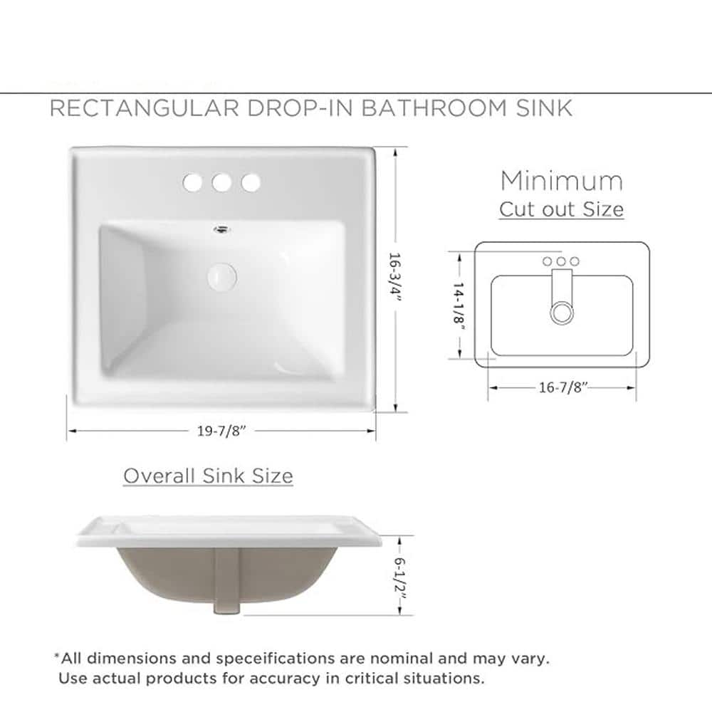 Dekorman 16.7'' White Ceramic Rectangular Bathroom Sink with Overflow