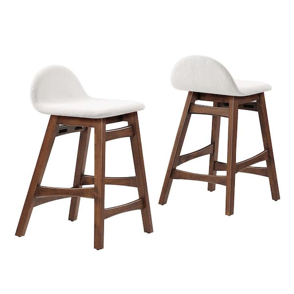 Juno 24 in. Brown Low Back Wood Bar Stool Counter Stool with Faux Leather Seat 2 Set of Included