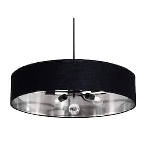 Celine 60-Watt 5-Light Black Shaded Pendant Light with Fabric Shade and No Bulbs Included