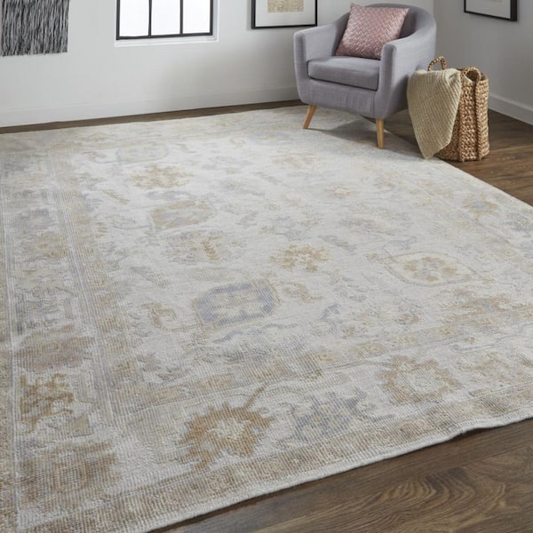 Ivory Floral 10 ft. x 14 ft. Area Rug