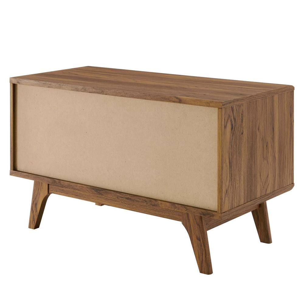 Envision Walnut & White Vinyl Record Display Stand with Sliding Door
