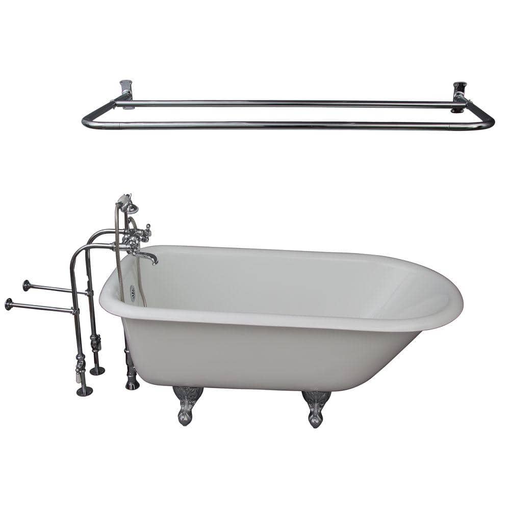 5 ft. Cast Iron Ball and Claw Feet Roll Top Tub in White with Polished Chro