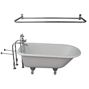 5.6 ft. Cast Iron Ball and Claw Feet Roll Top Tub in White with Polished Chrome Accessories
