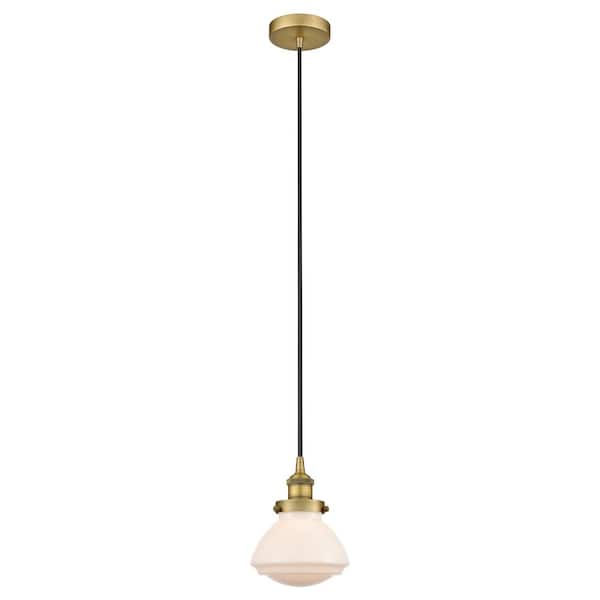 Olean 60-Watt 1-Light Brushed Brass Standard Mini Pendant Light with Painted Glass Shade, No Bulbs Included