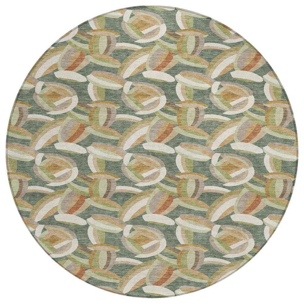 Chantille Machine Washable Indoor/Outdoor Abstract ACN2454 Basil 8 ft. x 8 ft. Round Rug price history on PriceWatchPro