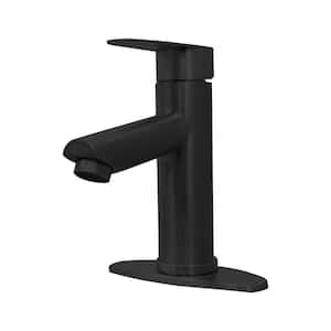 Single Handle Lavatory Faucet, 4 in. Centerset, Angle Spout with Ceramic Disc Control, Matching Push Pop-Up, Matte Black