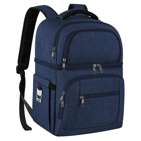21.75 qt. Blue Cooler Backpack, Insulated Backpack Cooler, Leakproof Double Deck Cooler Bag