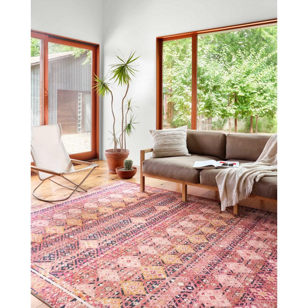 Magenta and Multicolor Synthetic Bohemian 9' x 12' Area Rug