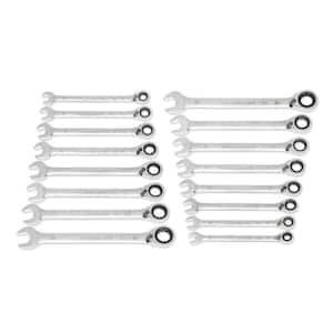 Metric 12-Point 90-Tooth Reversible Ratcheting Wrench Set with Rack (16-Piece)
