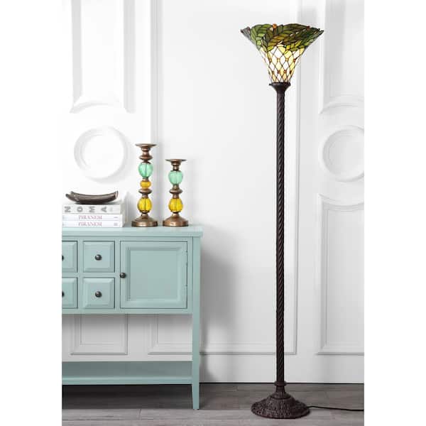 Botanical Tiffany-Style 71 in. Bronze Torchiere Floor Lamp