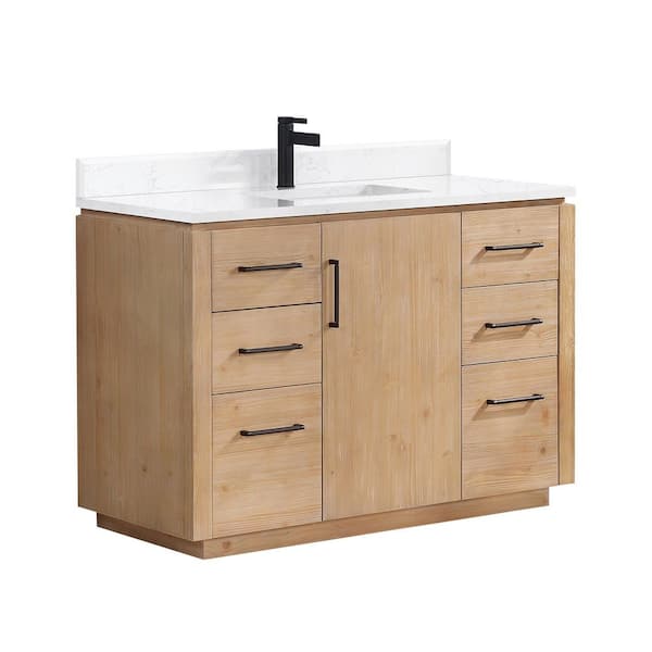 San 48 in.W x 22 in.D x 33.8 in.H Single Sink Bath Vanity in Fir Wood Brown with White Composite Stone Top