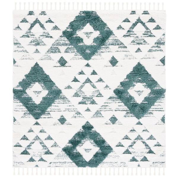 SAFAVIEH Moroccan Tassel Shag Moroccan Tassel Shag 5 ft. x 5 ft. High-Low Geometric Fringe Square Area Rug