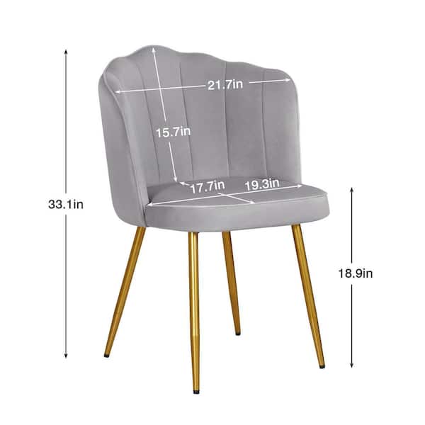 Gray Velvet Dining Chairs Set of 6, Shell Back Tufted Accent Chair with Gold Legs for Dining Room