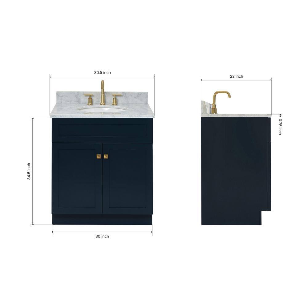 Midnight Blue 31" Freestanding Vanity with Carrara Marble Top