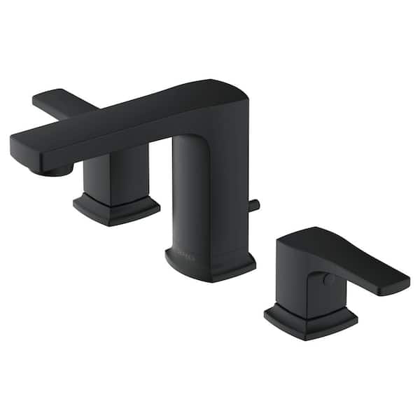 Tribune 8 in. Widespread Double Handle Bathroom Faucet with 50/50 Pop-Up Drain in Satin Black
