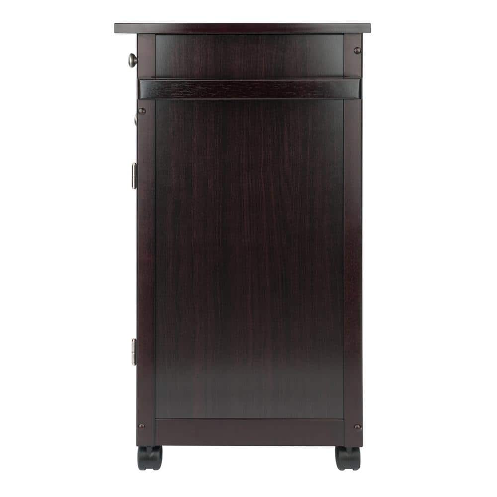 Transitional Espresso Wood Kitchen Cart with Storage and Towel Bar