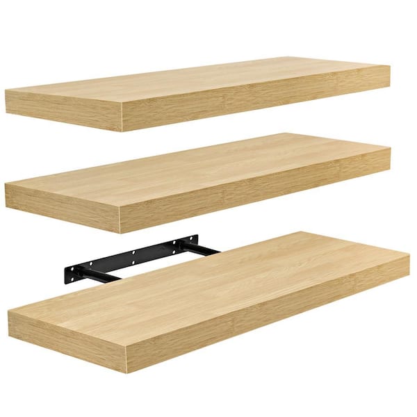 Floating Shelves, 24 in. W x 9 in. D Maple Decorative Wall Shelves with Invisible Brackets (3-Pack)