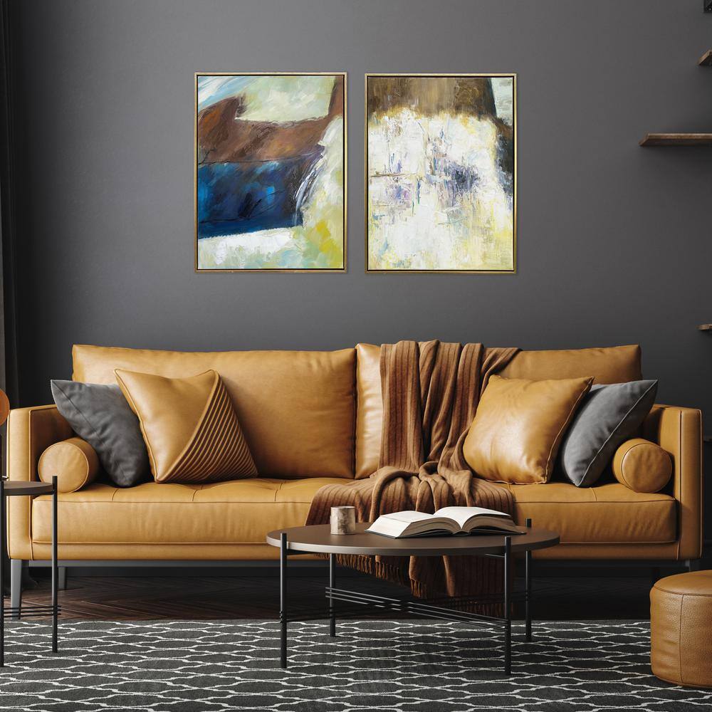 Earthen Harmony Abstract Hand-Painted Canvas Art Set with Gold Frame