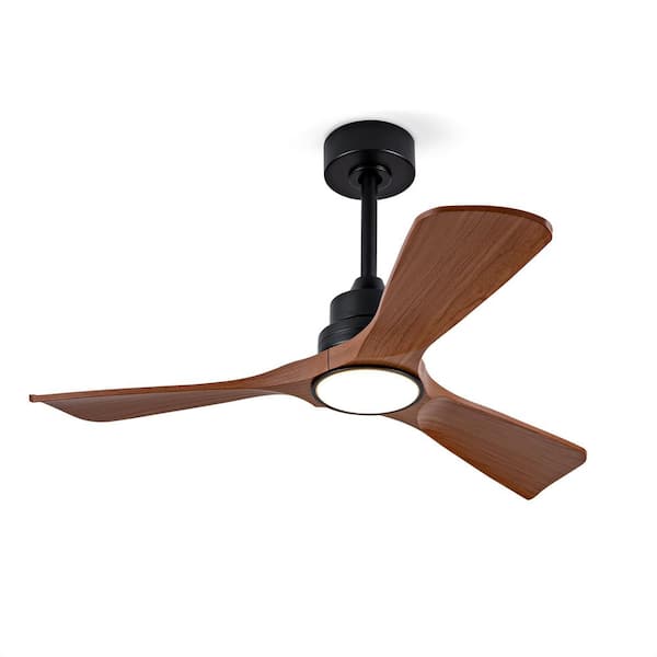 42 in. Black Standard Ceiling Fan with Light, 3 Brown Blades, Remote, Reversible Quiet DC Motor for Farmhouse/Patio