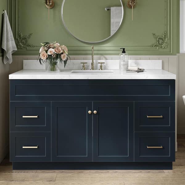ARIEL Hamlet 60.25 in. W x 22 in. D x 36 in. H Single Sink Freestanding Bath Vanity in Midnight Blue with Carrara Quartz Top