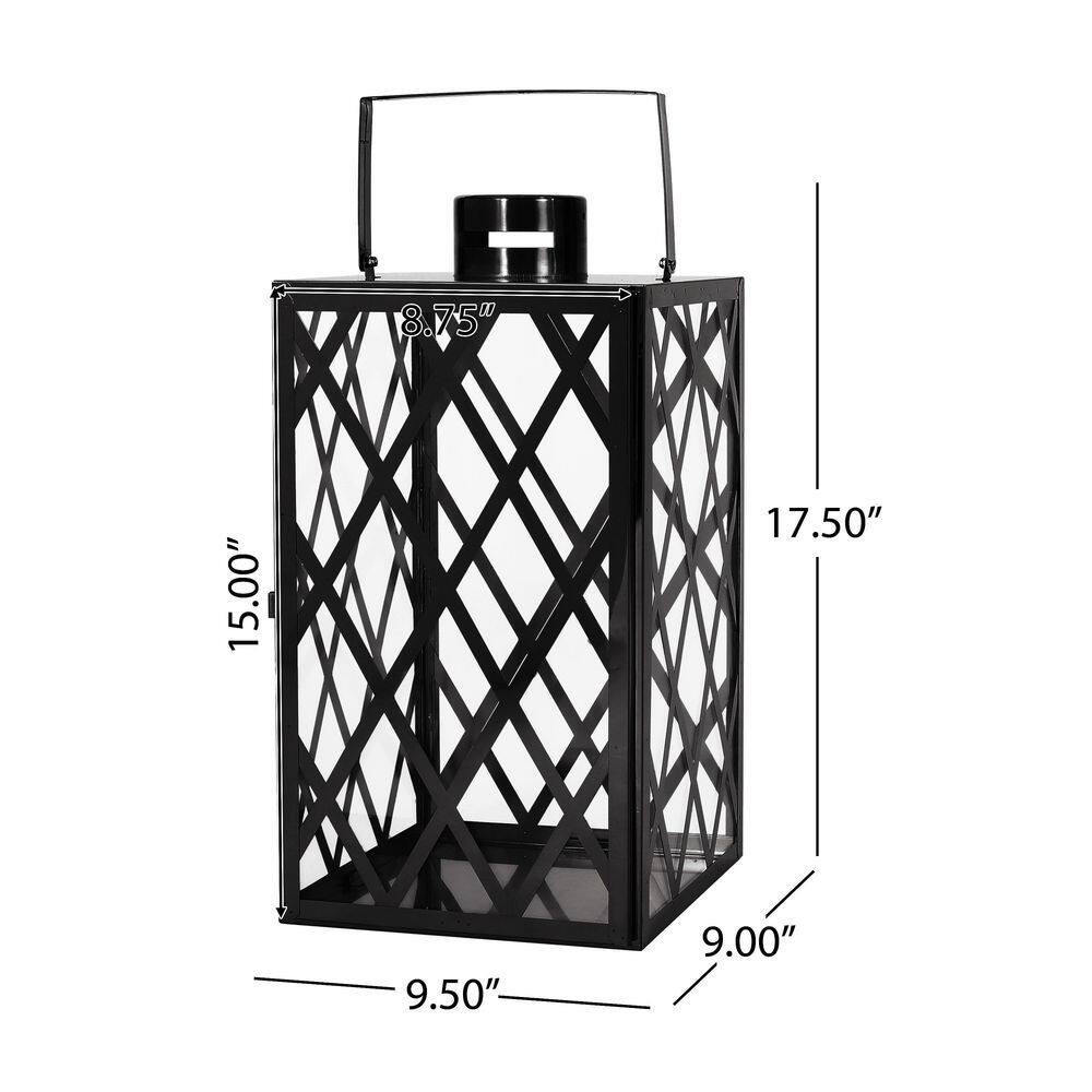 Black Hexagonal Stainless Steel and Glass Outdoor Lantern