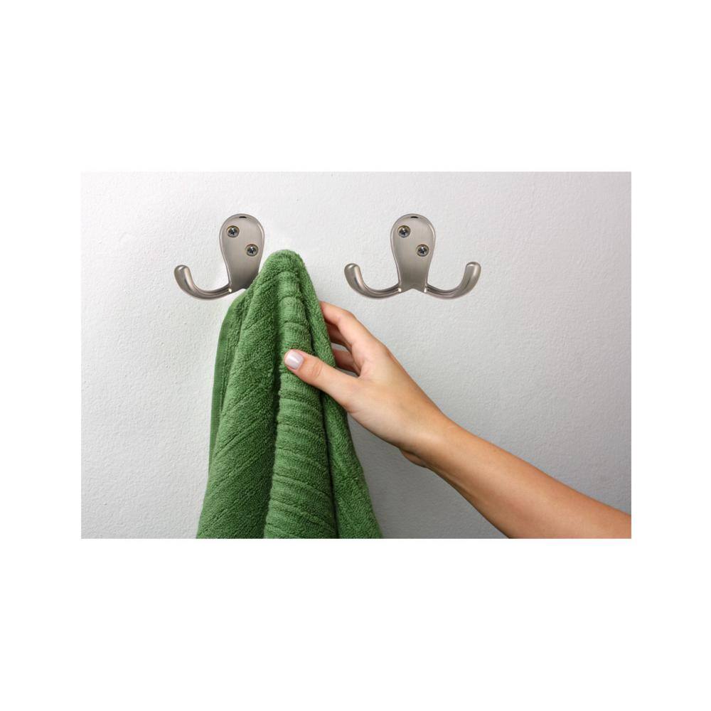 Satin Nickel Wall-Mounted Double Hook Set for Coats and Towels