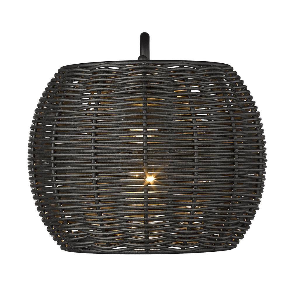 Natural Black Steel Outdoor Wall Sconce with Rattan Wicker Shade
