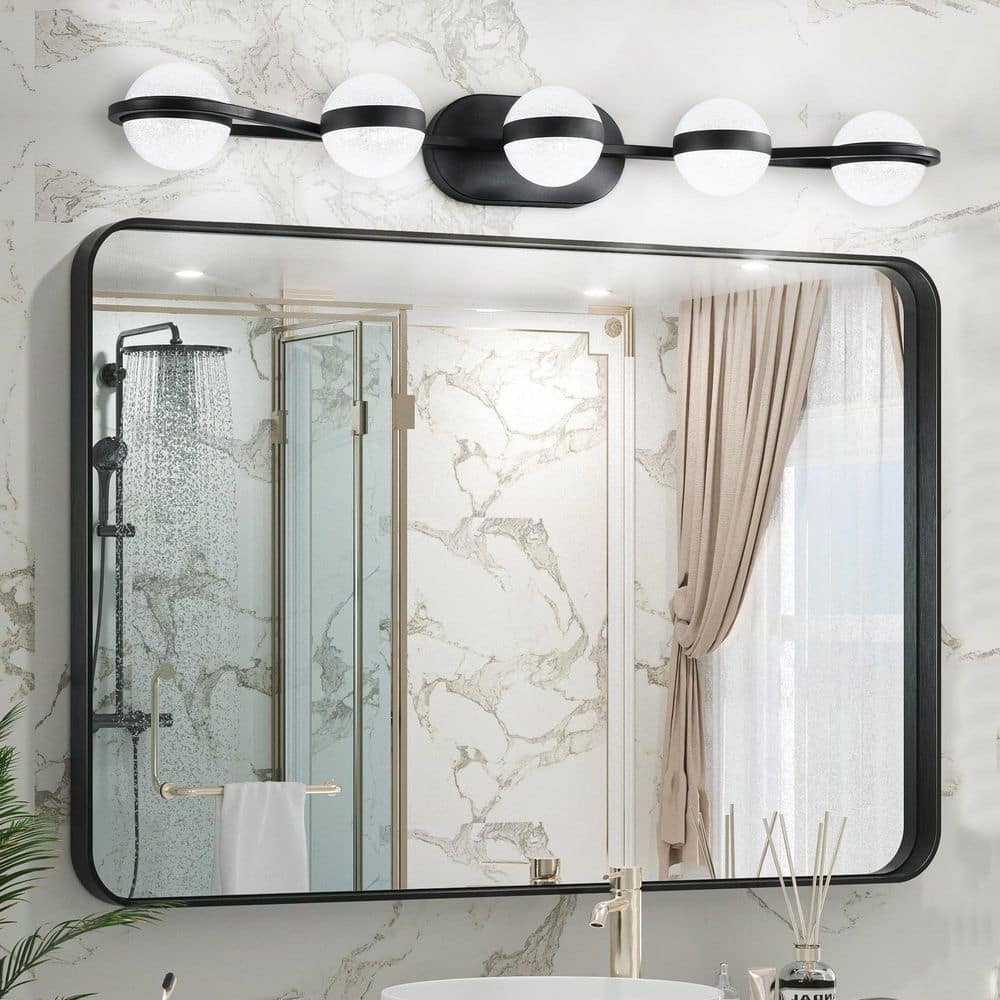 35.4 in. 5-Light Black Bathroom LED Vanity Light Fixtures with Minimalist Frosted White Globe Glass Shades price history on PriceWatchPro