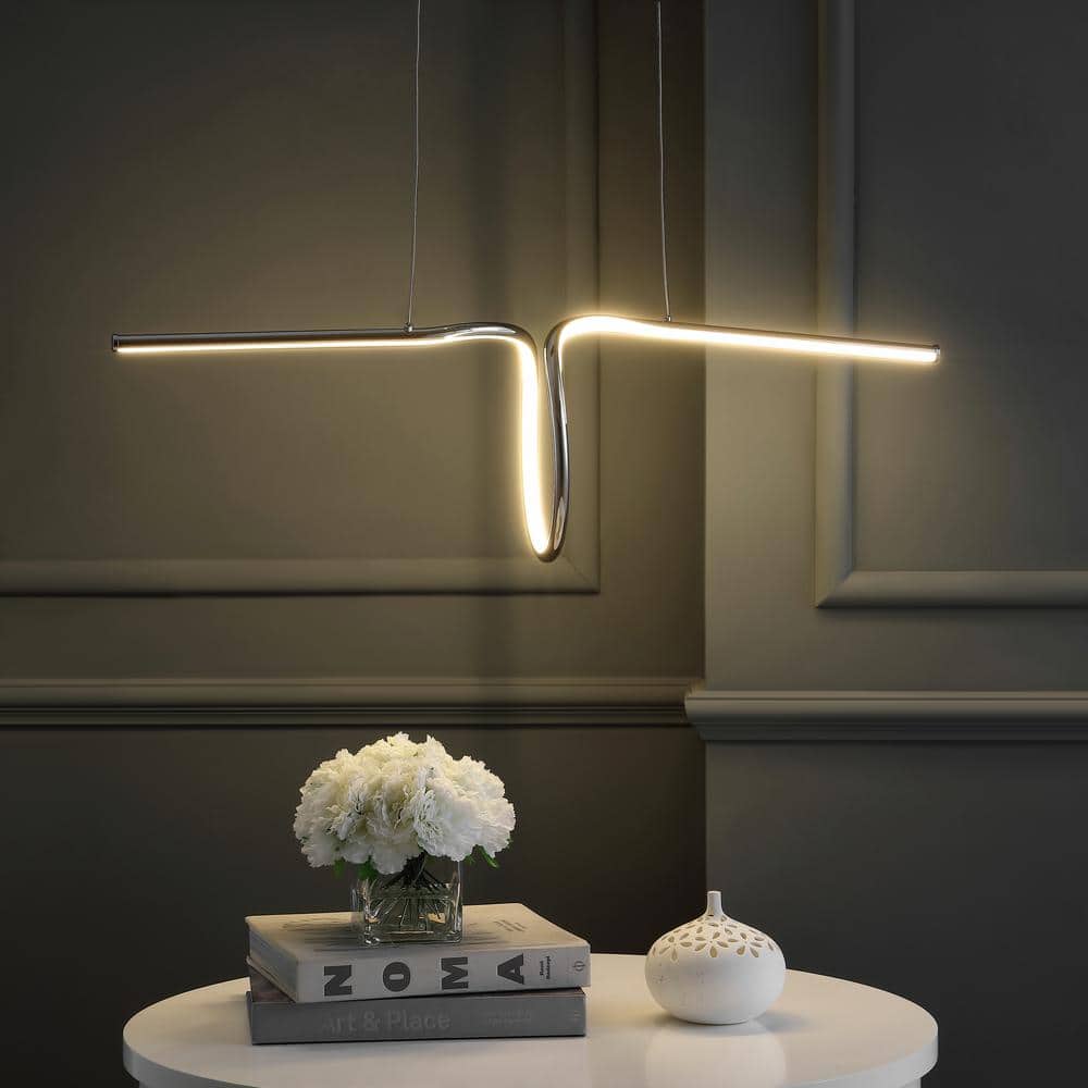Ali 34.5" Chrome Contemporary Adjustable LED Island Pendant