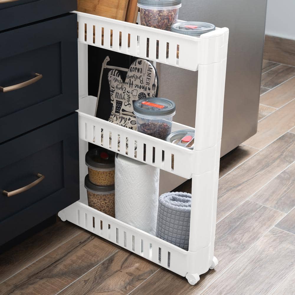 White Slim 3 Tier Slide Out Storage Cart