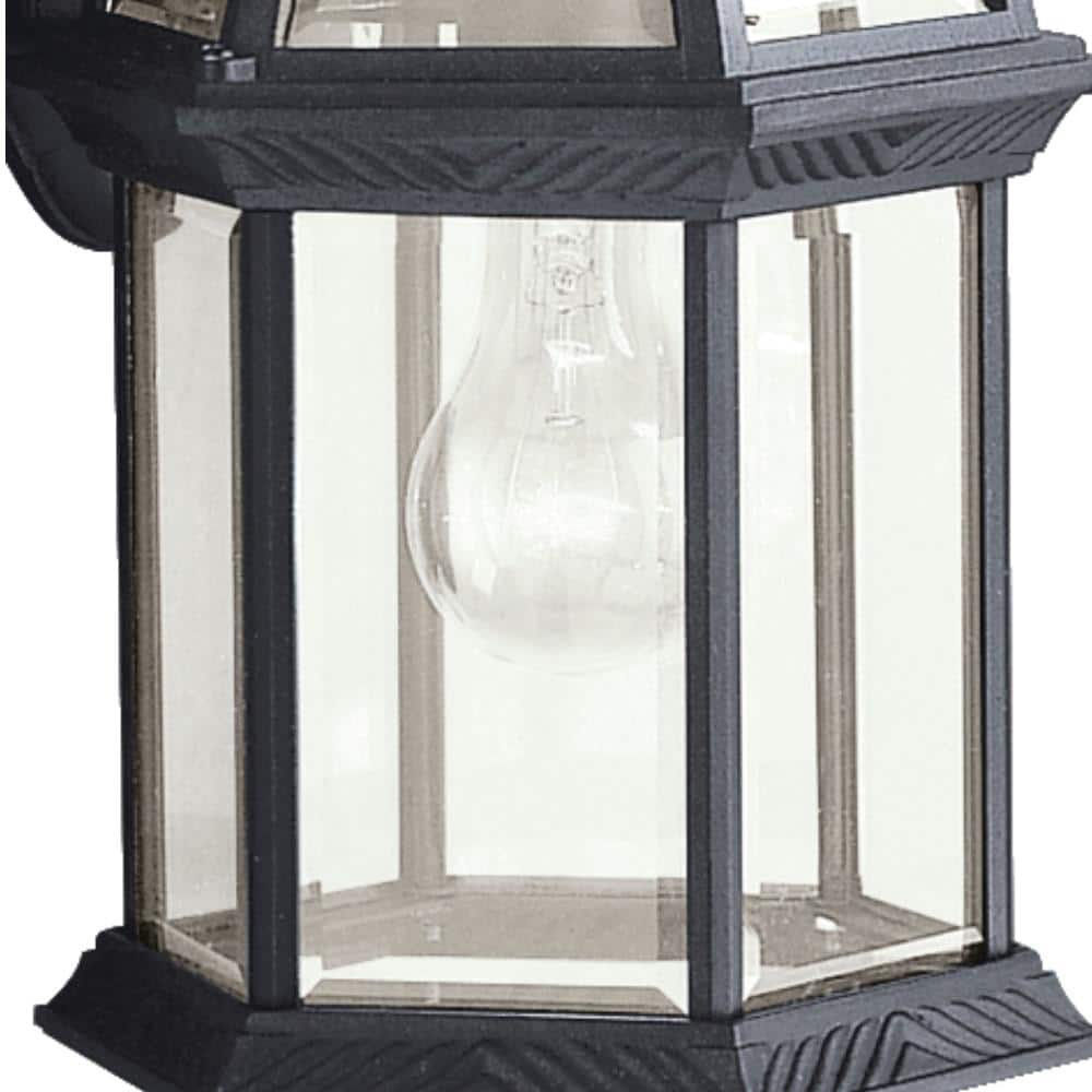 Black Cast Aluminum 15.5" Lantern Wall Sconce with Clear Glass