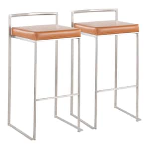 Fuji 31 in. Camel Faux Leather and Stainless Steel Metal Bar Stool (Set of 2)