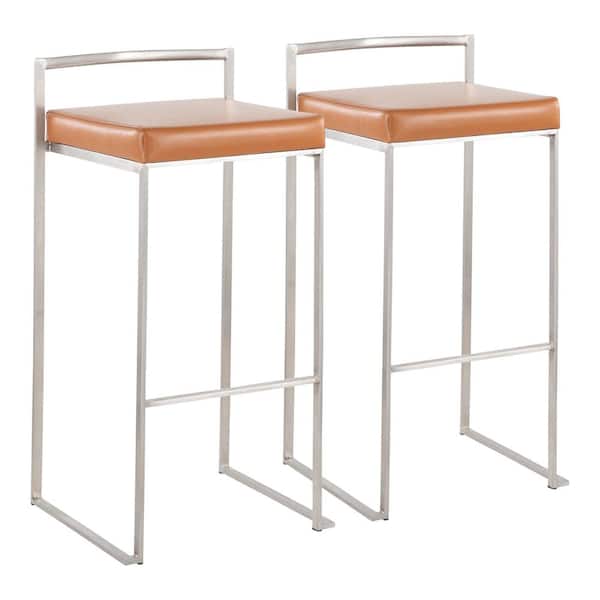 Lumisource Fuji 31 in. Camel Faux Leather and Stainless Steel Metal Bar Stool (Set of 2)