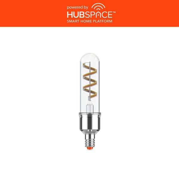 40-Watt Equivalent Smart T6 E12 Clear Color Changing CEC LED Light Bulb with Voice Control (1-Bulb) Powered by Hubspace