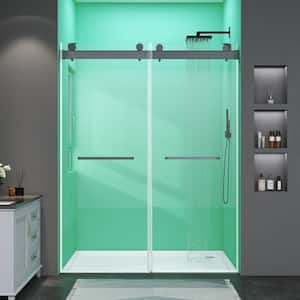 72 in.W x 79 in.H Glass Shower Door Frameless Bypass Double Sliding Shower Doors in Matte Black 3/8 in.Tempered Glass