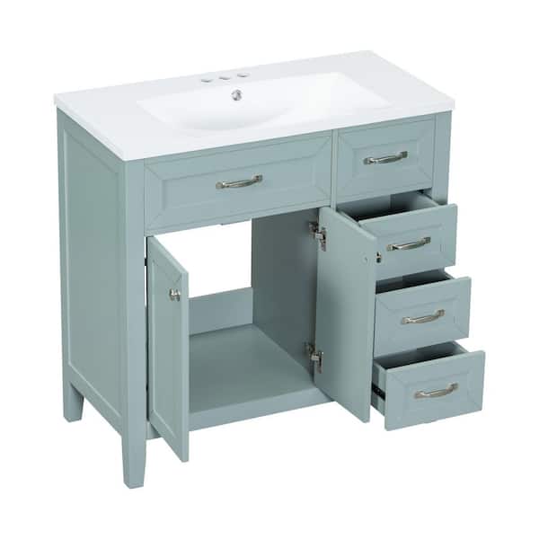 Byna 35.98 in. W x 18.03 in. D x 35.98 in. H Single Sink Freestanding Bath Vanity in Green with White Ceramic Top