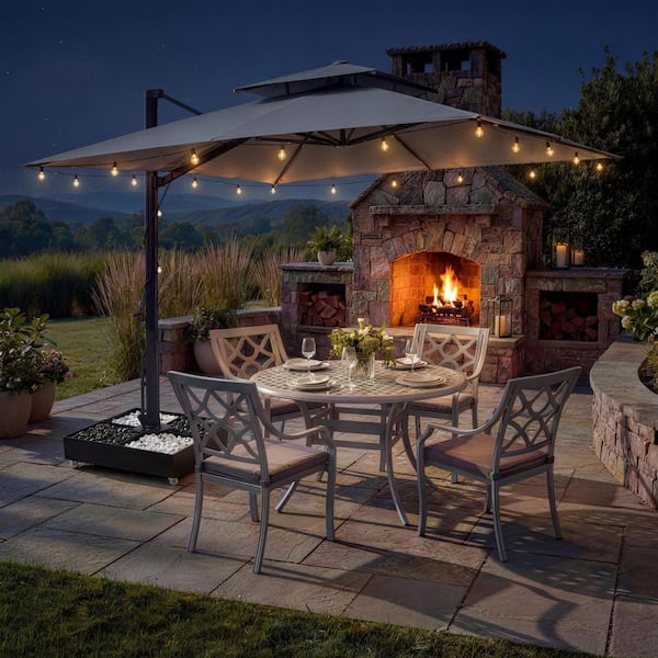 corner patio umbrellas Mondawe 10 ft. x 10 ft. Square Double Top Aluminum Cantilever Patio Umbrella in Gray with Corner Hooks
