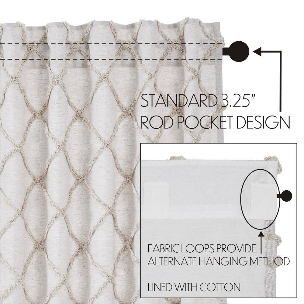 Oatmeal Cotton Frayed Lattice Rod Pocket Window Panels, Set of 2