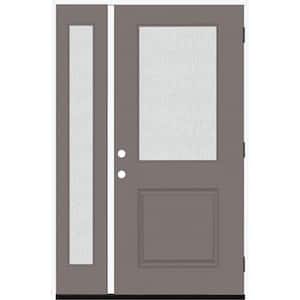 Legacy 51 in. W. x 80 in. 1/2 Lite Rain Glass LHOS Primed Kindling Finish Fiberglass Prehung Front Door with 12 in. SL
