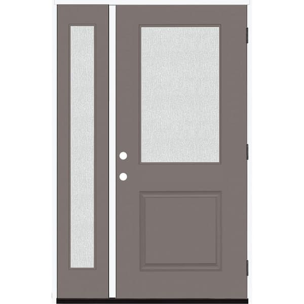 Steves & Sons Legacy 53 in. x 80 in. 1/2 Lite Rain Glass LHOS Primed Kindling Finish Fiberglass Prehung Front Door w/14 in. SL