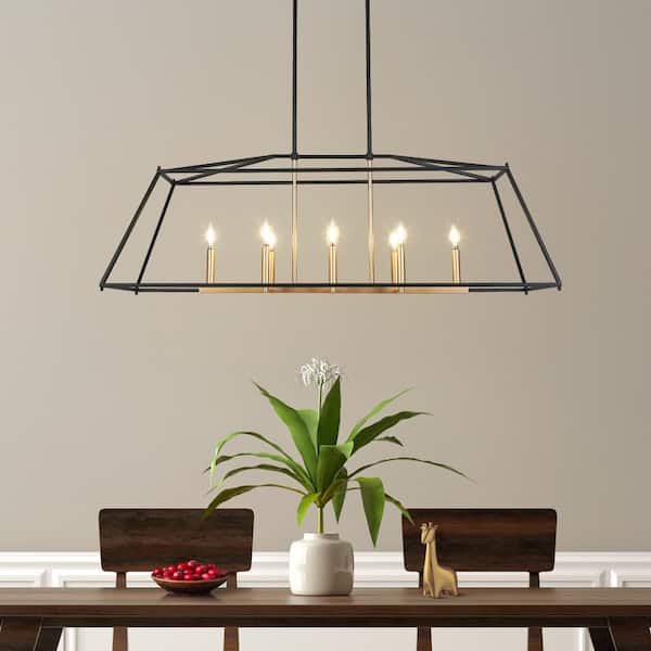 Modern 47.2 in. 8-light Dark Gold and Black Chandelier, Pendant Lights Kitchen Island, Adjustable Linear Hanging Light