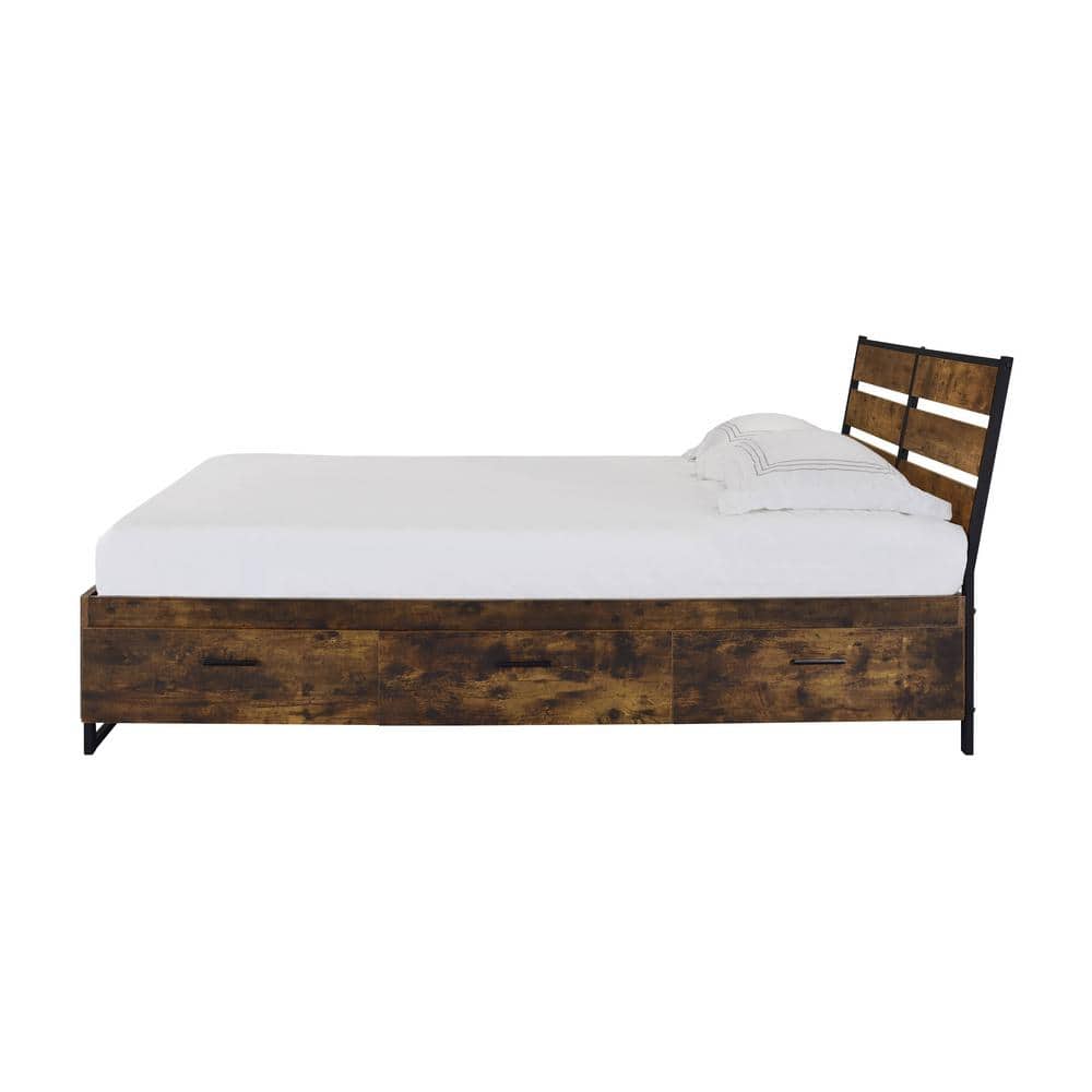 Acme Furniture  Juvanth Rustic Oak and Black Queen Size Panel Bed - 2