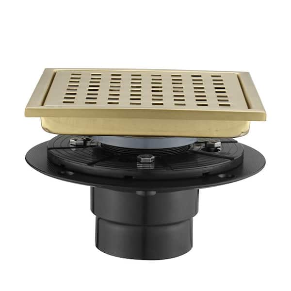 Flynama 6 in. x 6 in. Stainless Steel Square Shower Drain with Square Pattern Drain Cover in Brushed Gold