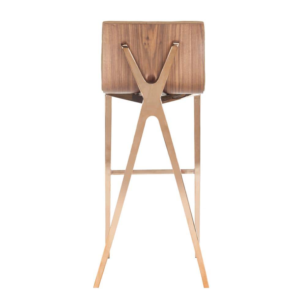 Brown Faux Leather and Copper Metal Bar Stool