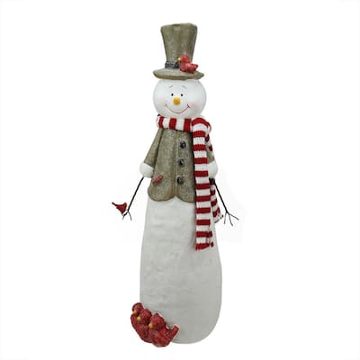 18.75 in. Decorative Glitter Snowman with Cardinal Birds Christmas Table Top Decoration