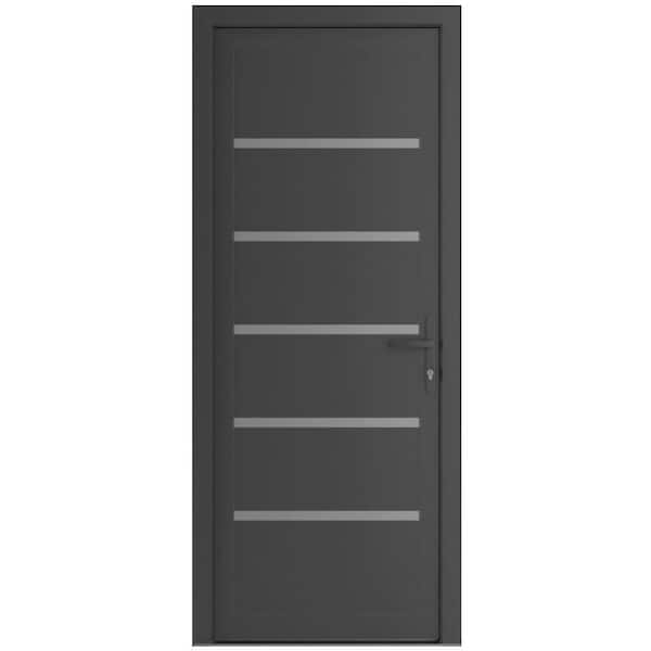 36 in. x 80 in. Left-hand/Inswing Frosted Glass Antracite Grey Steel Prehung Front Door with Hardware