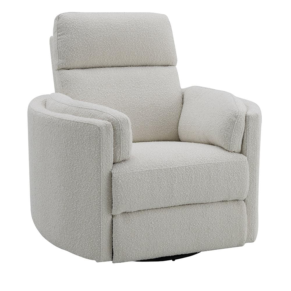 Beige Boucle Swivel Recliner with Wood Frame